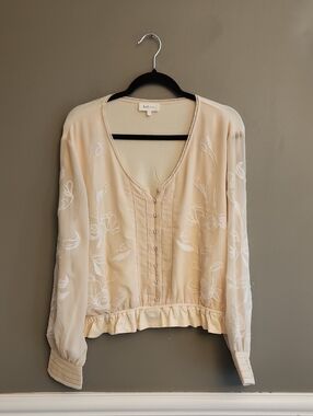 bohme Cream Floral Embroidered Button-Down Blouse